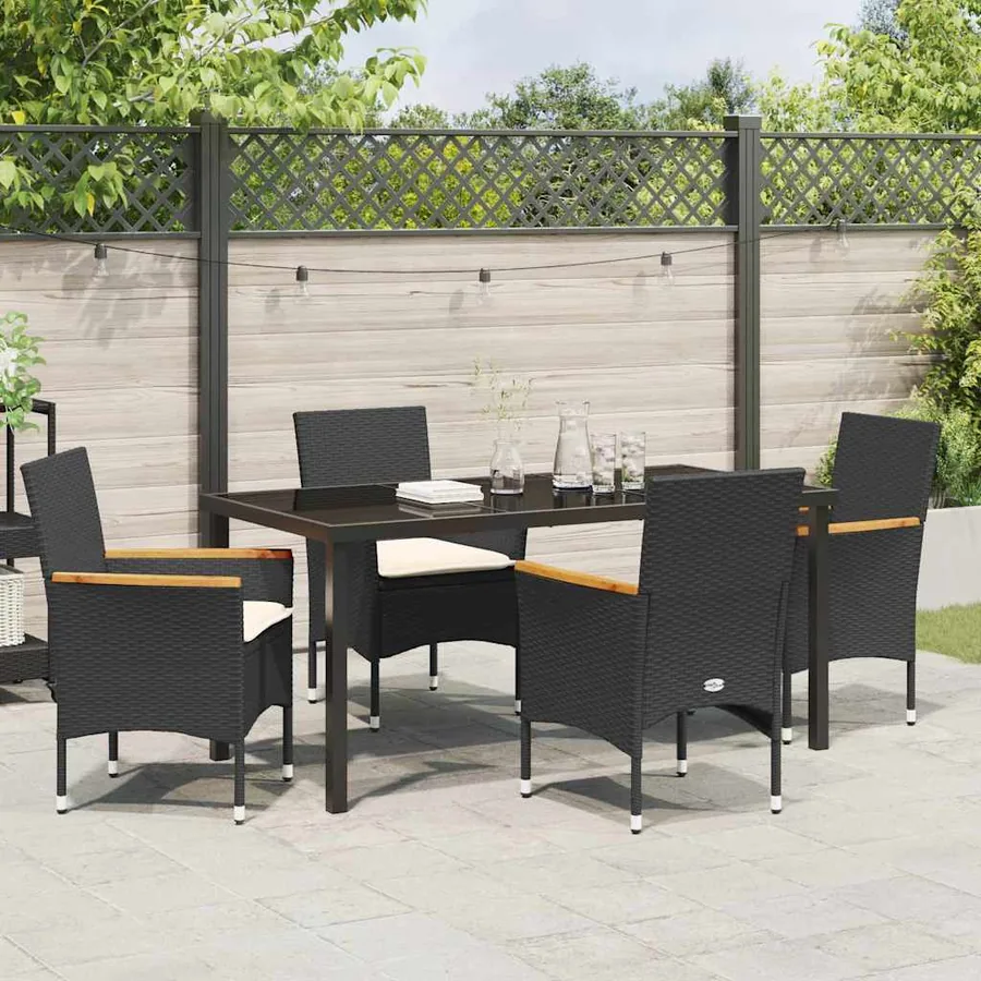 Ensemble de salle à manger pour jardin 5 pcs Noir polyrotin - 4