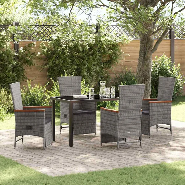 Ensemble de salle à manger pour jardin 5 pcs Gris polyrotin