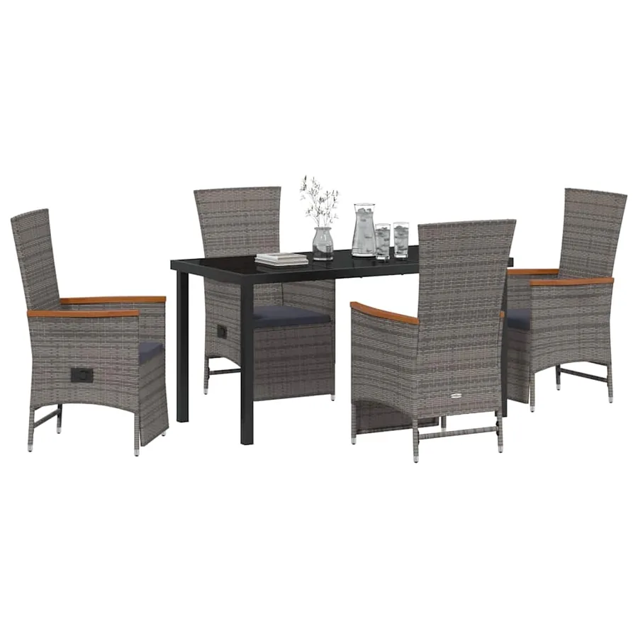 Ensemble de salle à manger pour jardin 5 pcs Gris polyrotin - 3