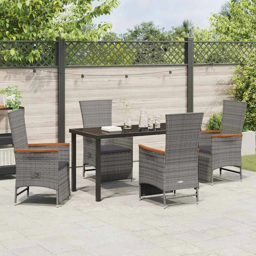 Ensemble de salle à manger pour jardin 5 pcs Gris polyrotin - 4
