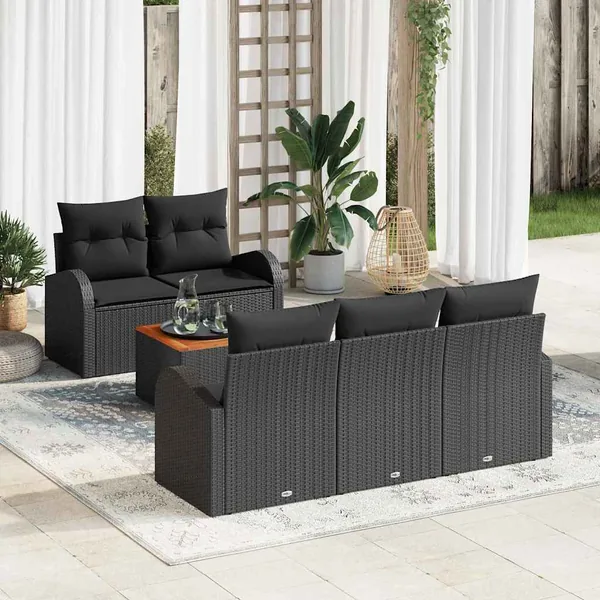 Ensemble de canapé de jardin avec stockage 6 pcs Noir polyrotin
