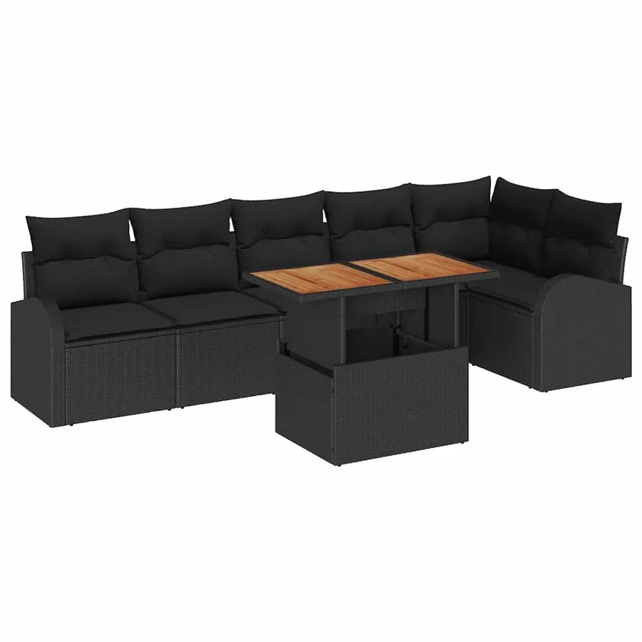 Ensemble de canapé de jardin 7 pcs Noir Poly rotin - 2