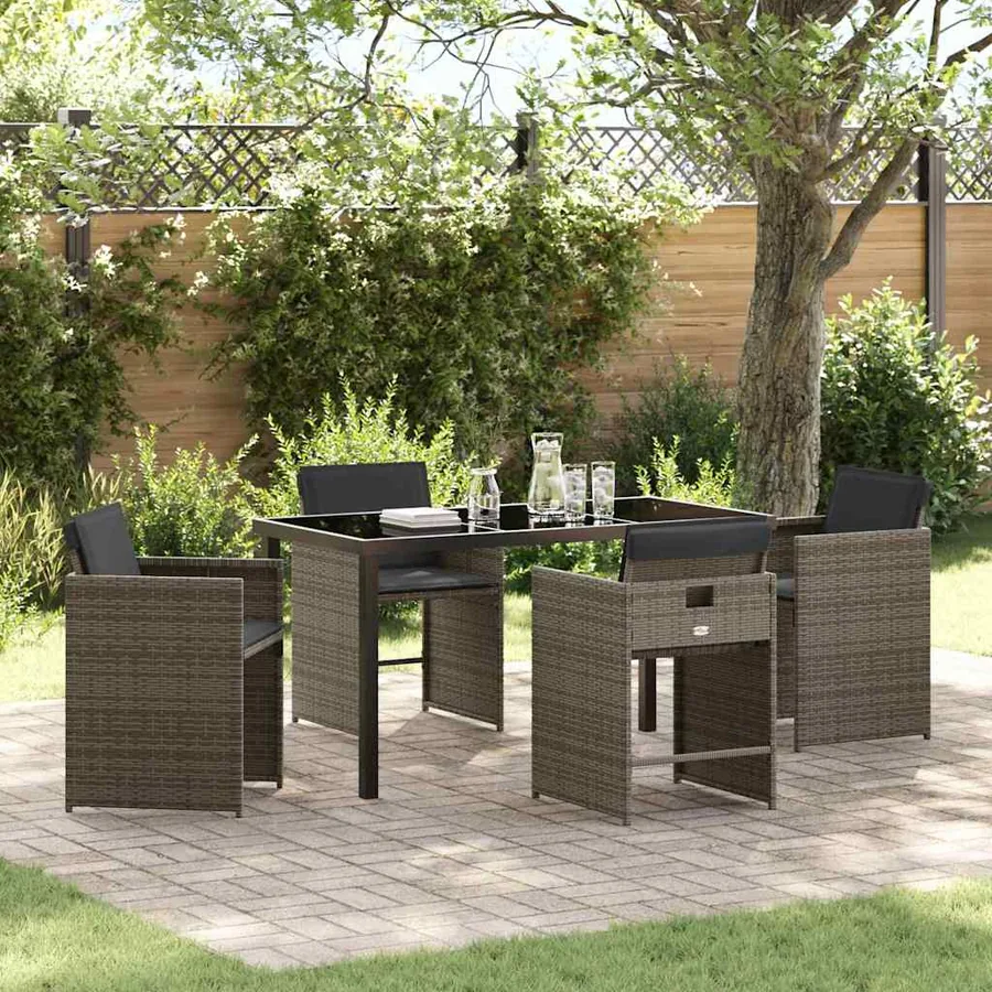 Ensemble de salle à manger pour jardin 5 pcs Gris polyrotin