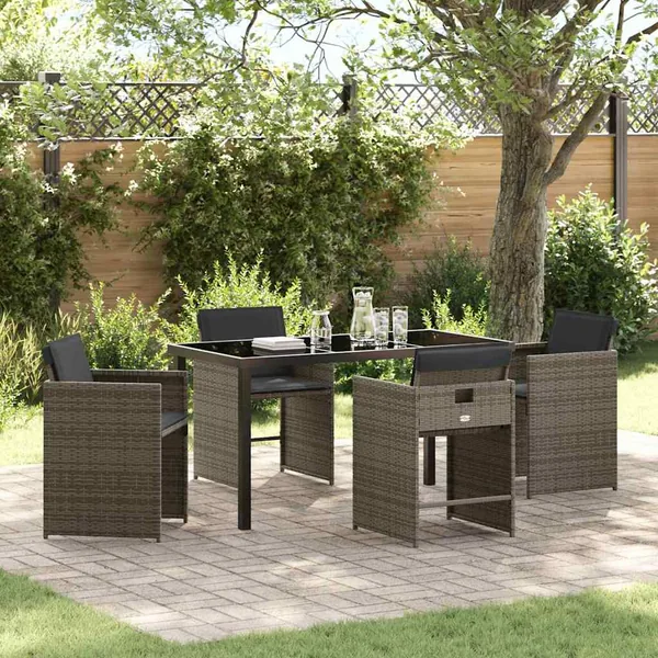 Ensemble de salle à manger pour jardin 5 pcs Gris polyrotin
