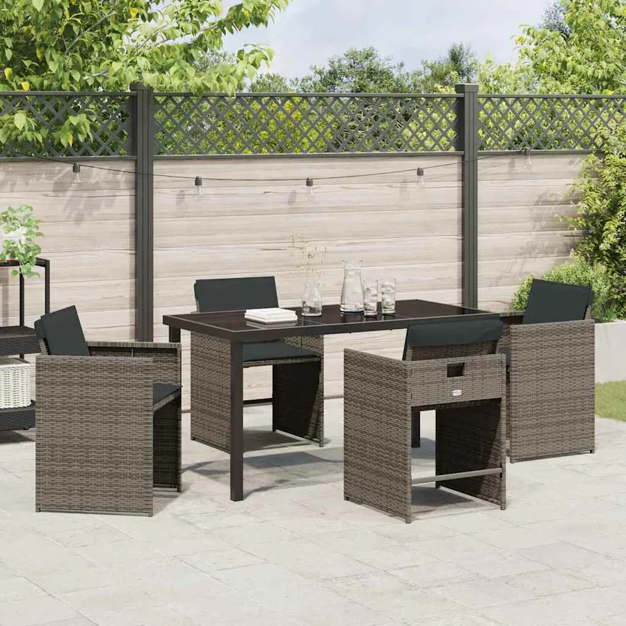 Ensemble de salle à manger pour jardin 5 pcs Gris polyrotin - 4