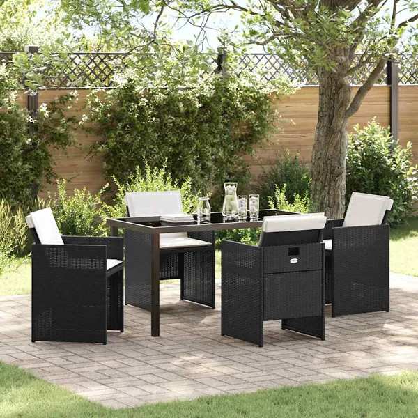 Ensemble de salle à manger pour jardin 5 pcs Noir polyrotin