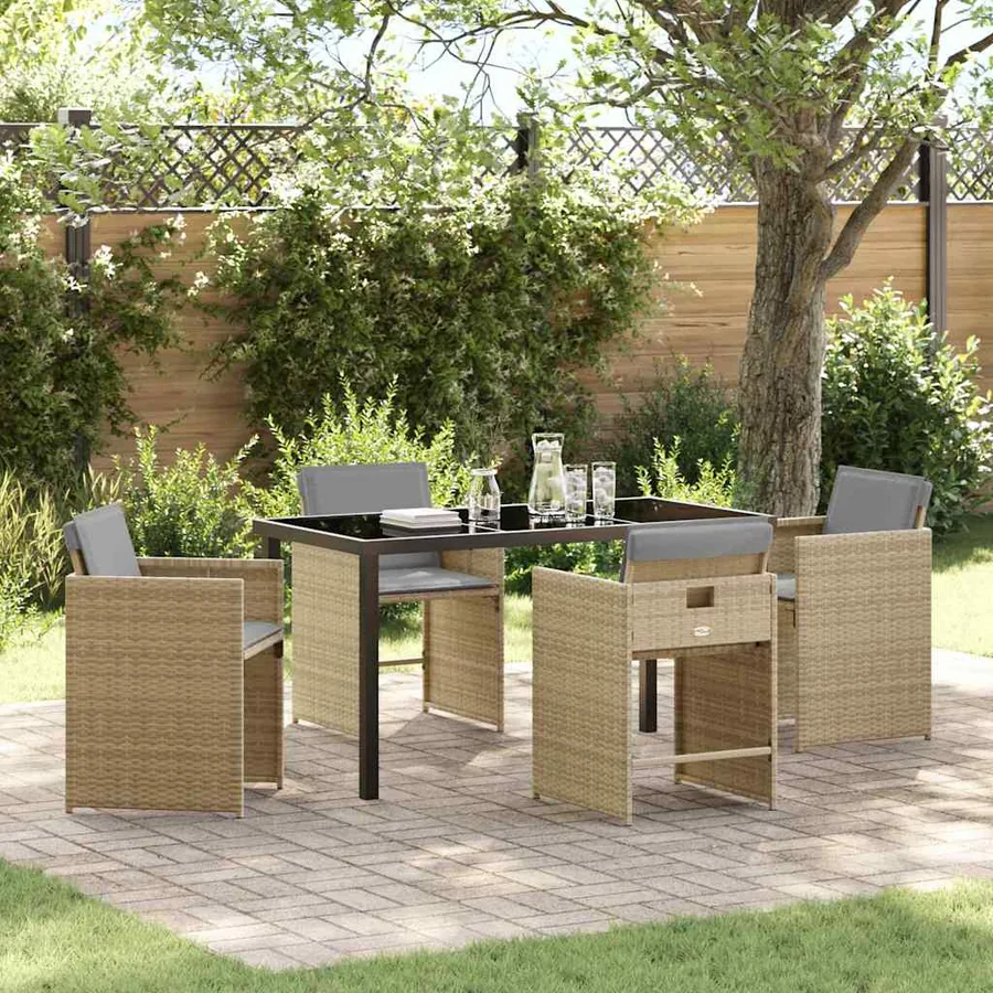Ensemble de salle à manger pour jardin 5 pcs Beige polyrotin