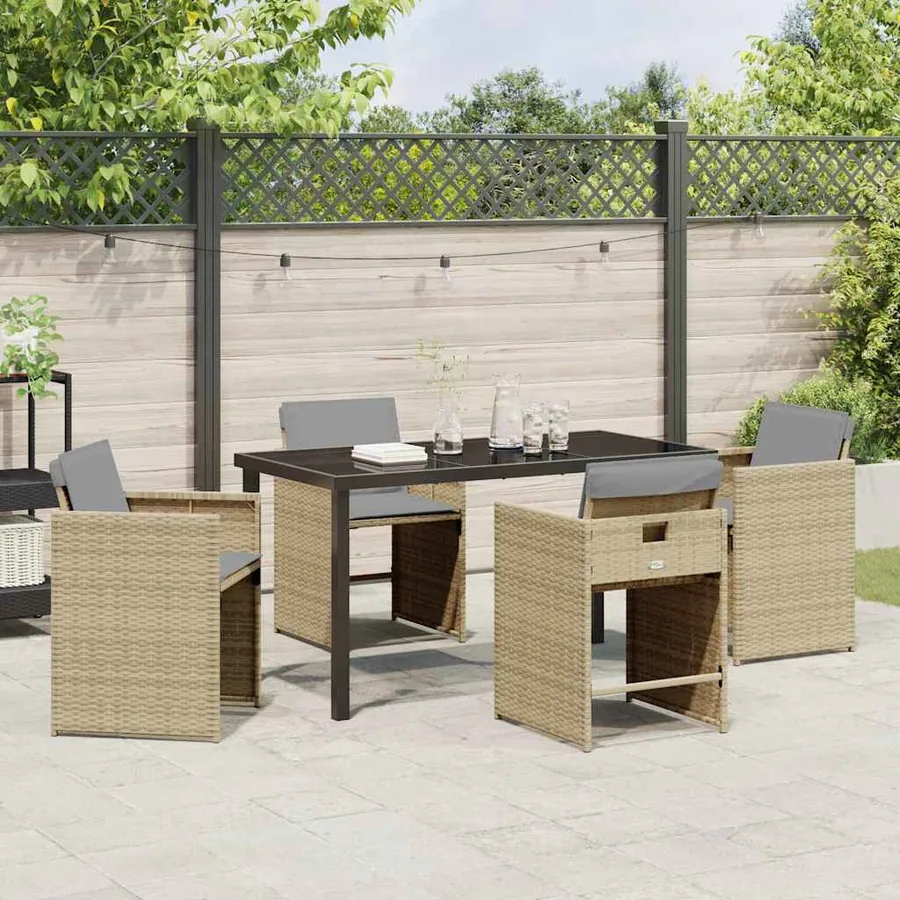 Ensemble de salle à manger pour jardin 5 pcs Beige polyrotin - 4
