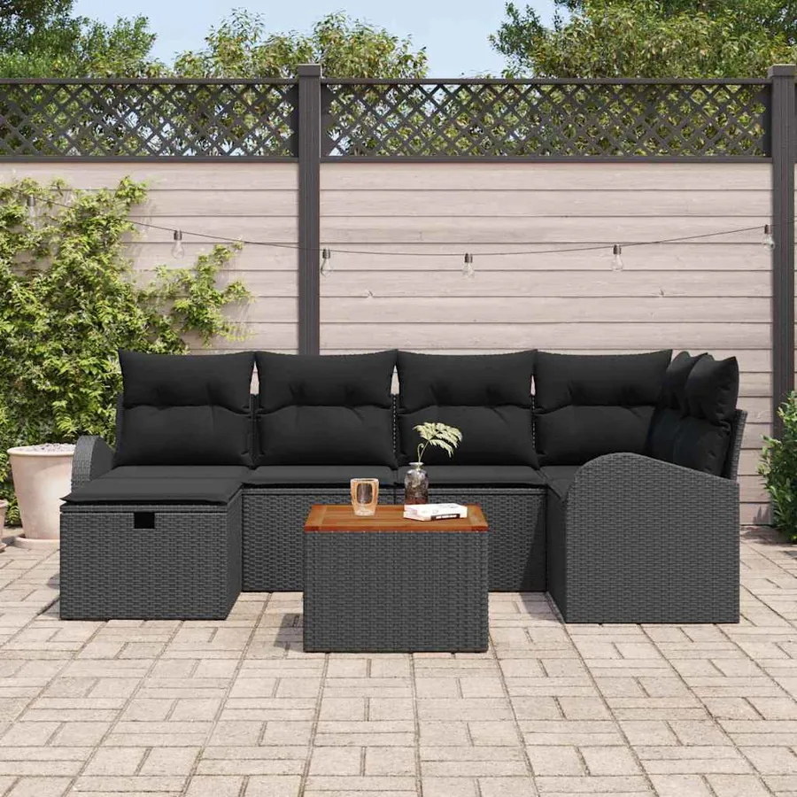 Ensemble de canapé de jardin avec coussin 7 pcs Noir Poly rotin - 3