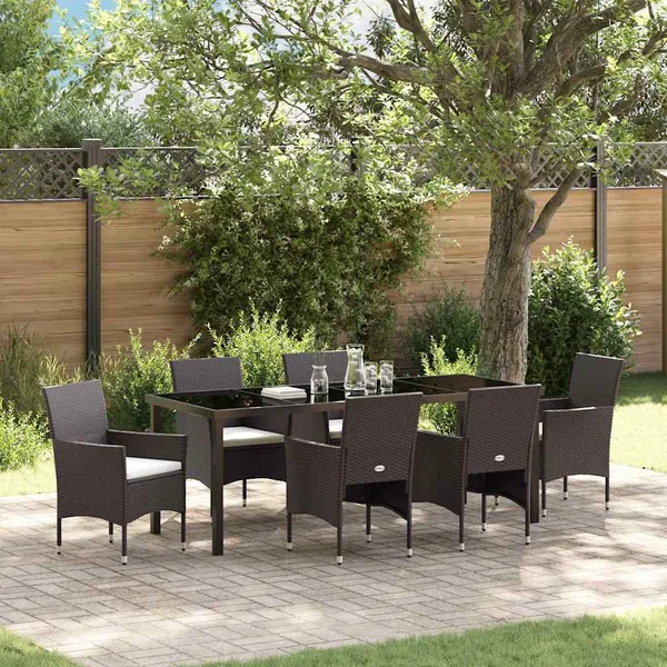 Ensemble de salle à manger pour jardin 7 pcs Marron polyrotin