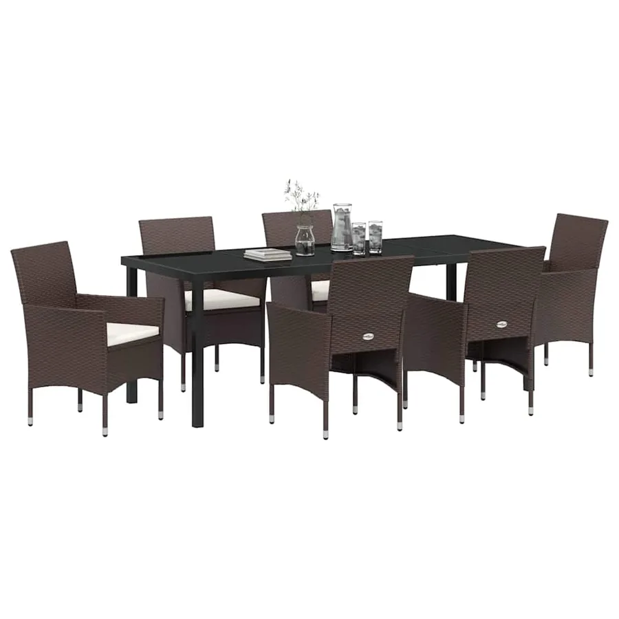 Ensemble de salle à manger pour jardin 7 pcs Marron polyrotin - 3