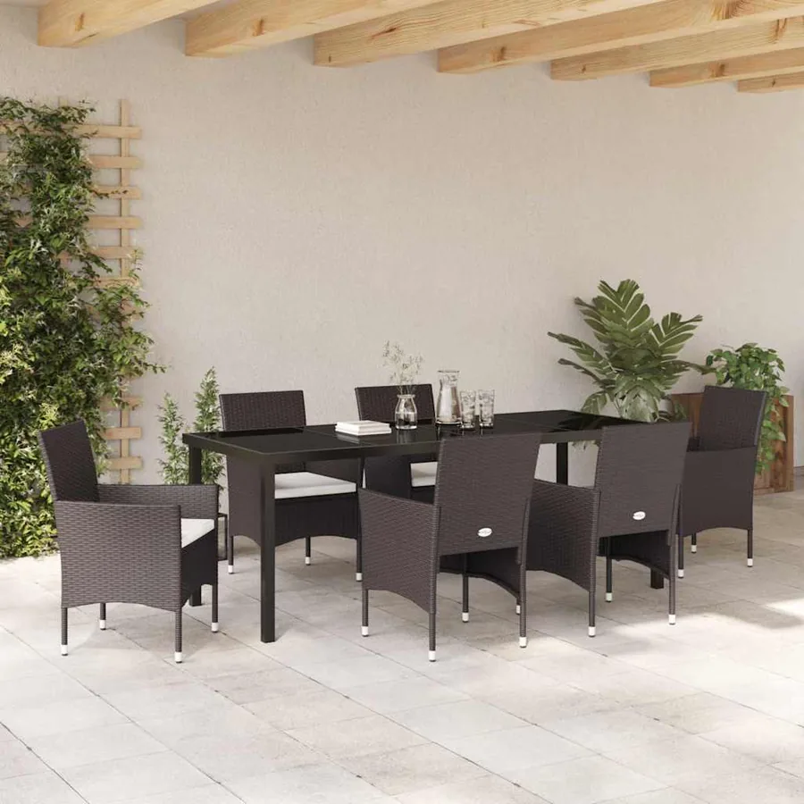 Ensemble de salle à manger pour jardin 7 pcs Marron polyrotin - 4