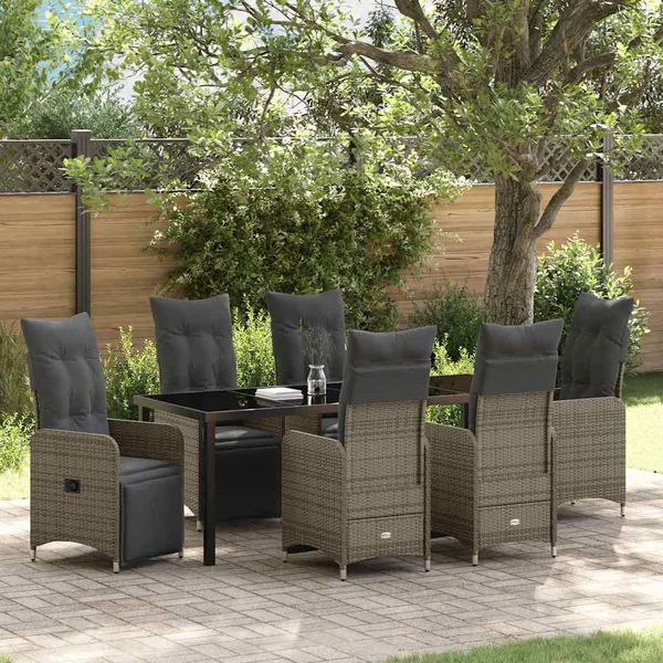 Ensemble de salle à manger pour jardin 7 pcs Gris polyrotin