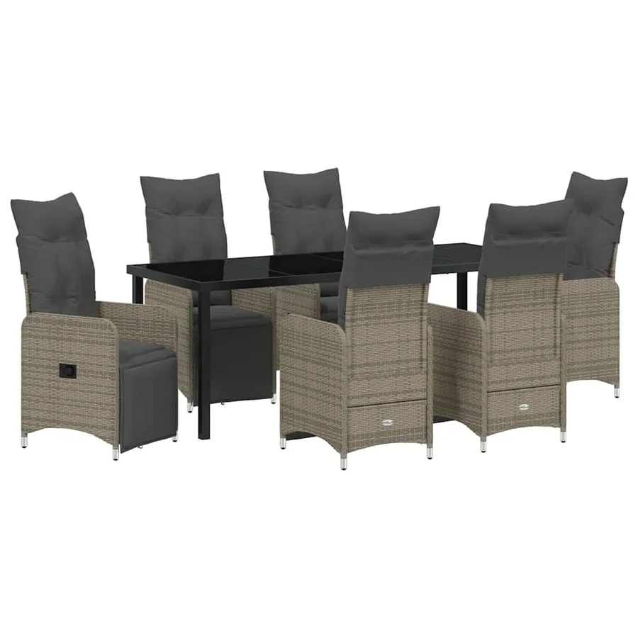Ensemble de salle à manger pour jardin 7 pcs Gris polyrotin - 2