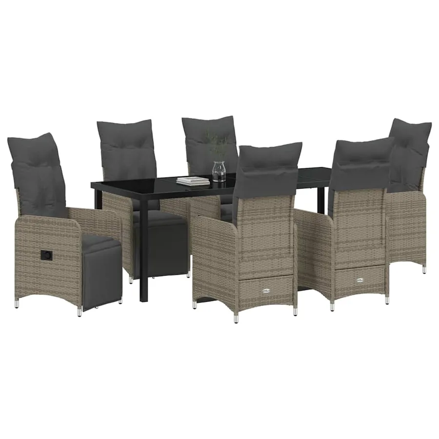 Ensemble de salle à manger pour jardin 7 pcs Gris polyrotin - 3