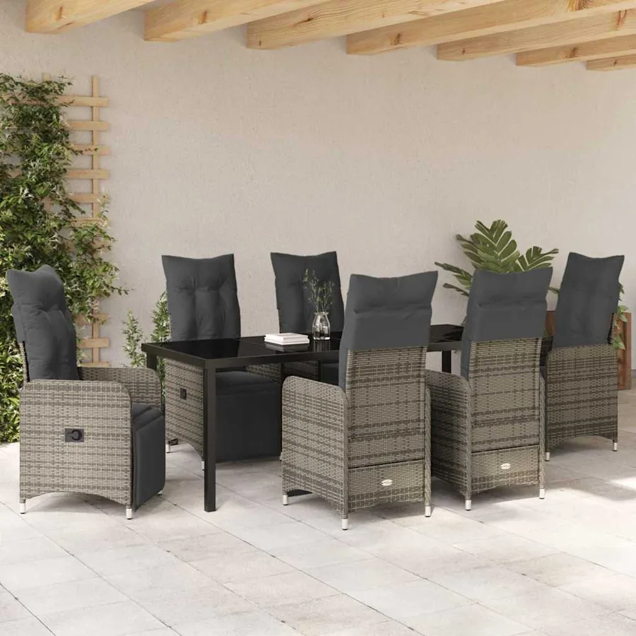 Ensemble de salle à manger pour jardin 7 pcs Gris polyrotin - 4
