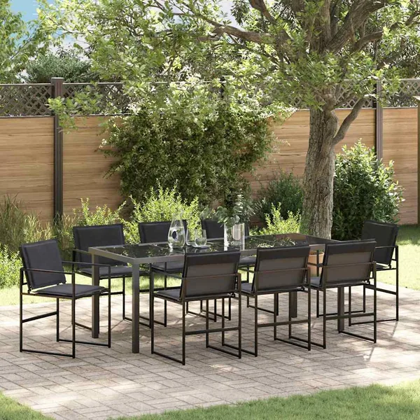 Ensemble de salle à manger pour jardin 9 pcs Noir