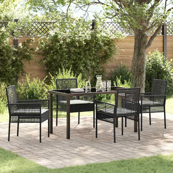 Ensemble de salle à manger pour jardin 5 pcs Noir polyrotin