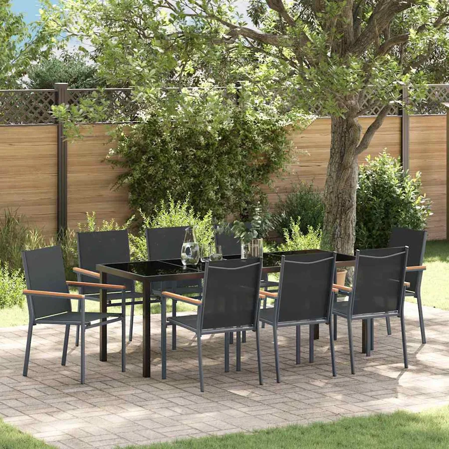 Ensemble de salle à manger pour jardin 9 pcs Noir