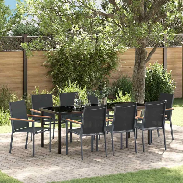Ensemble de salle à manger pour jardin 9 pcs Noir