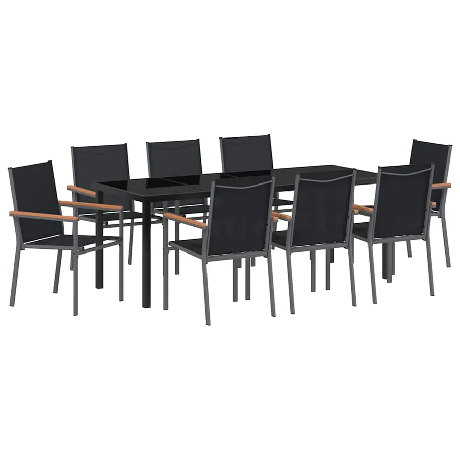 Ensemble de salle à manger pour jardin 9 pcs Noir - 2