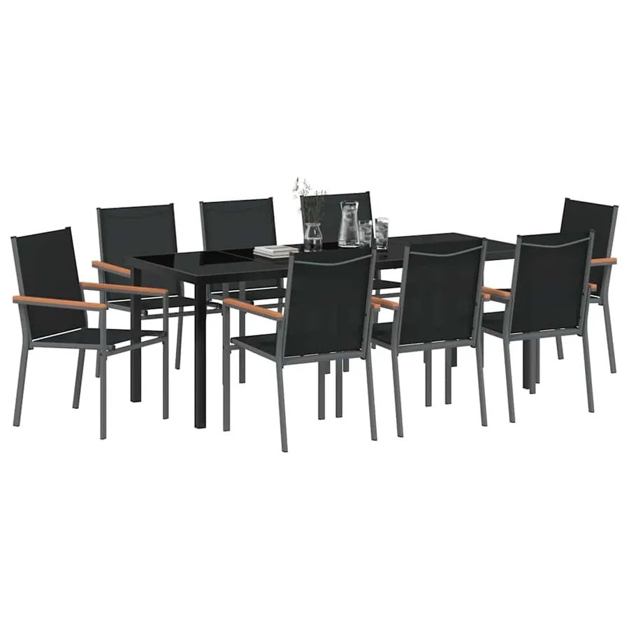 Ensemble de salle à manger pour jardin 9 pcs Noir - 3