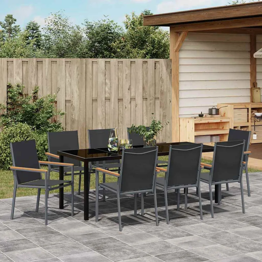Ensemble de salle à manger pour jardin 9 pcs Noir - 4