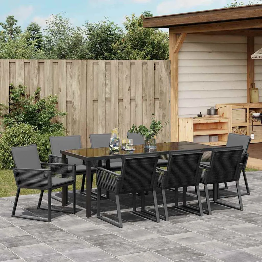 Ensemble de salle à manger pour jardin 9 pcs Noir - 4
