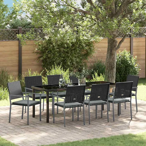 Ensemble de salle à manger pour jardin 9 pcs Noir et Gris Clair