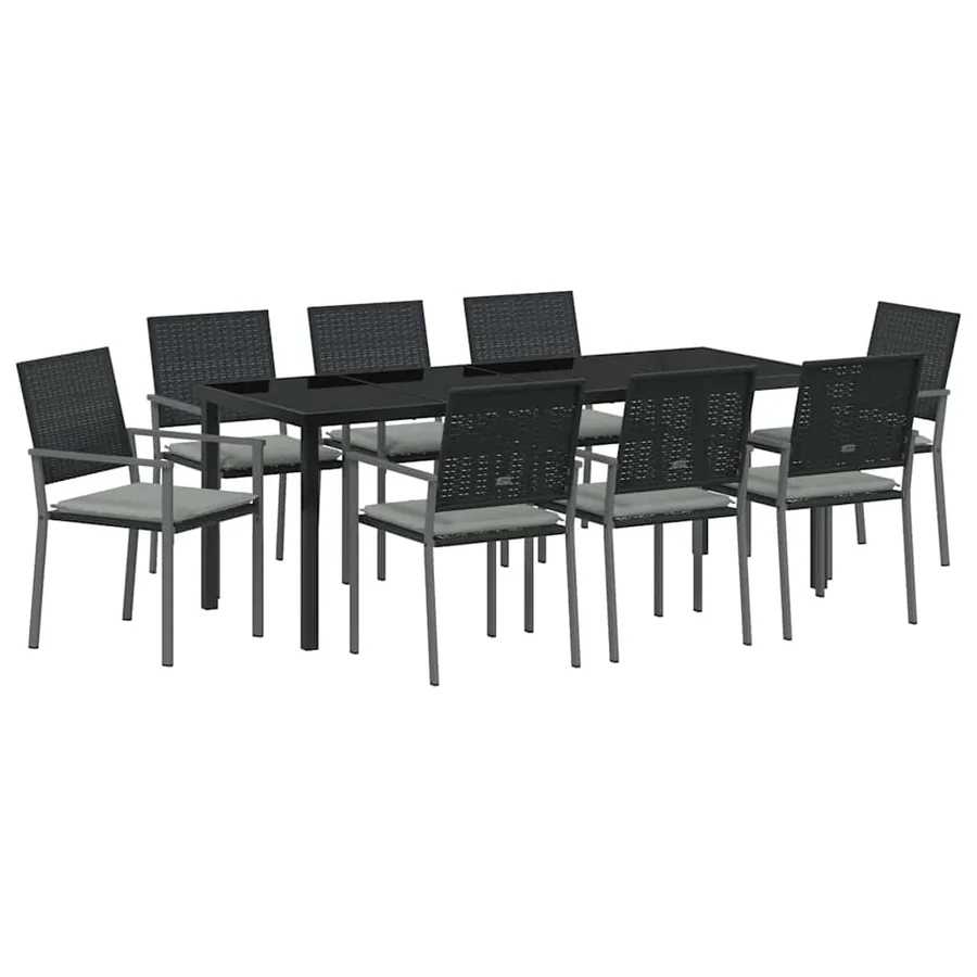 Ensemble de salle à manger pour jardin 9 pcs Noir et Gris Clair - 2