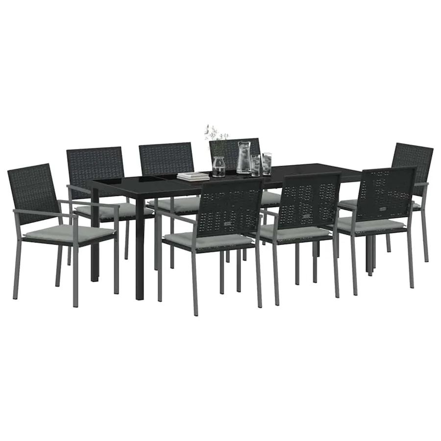 Ensemble de salle à manger pour jardin 9 pcs Noir et Gris Clair - 3