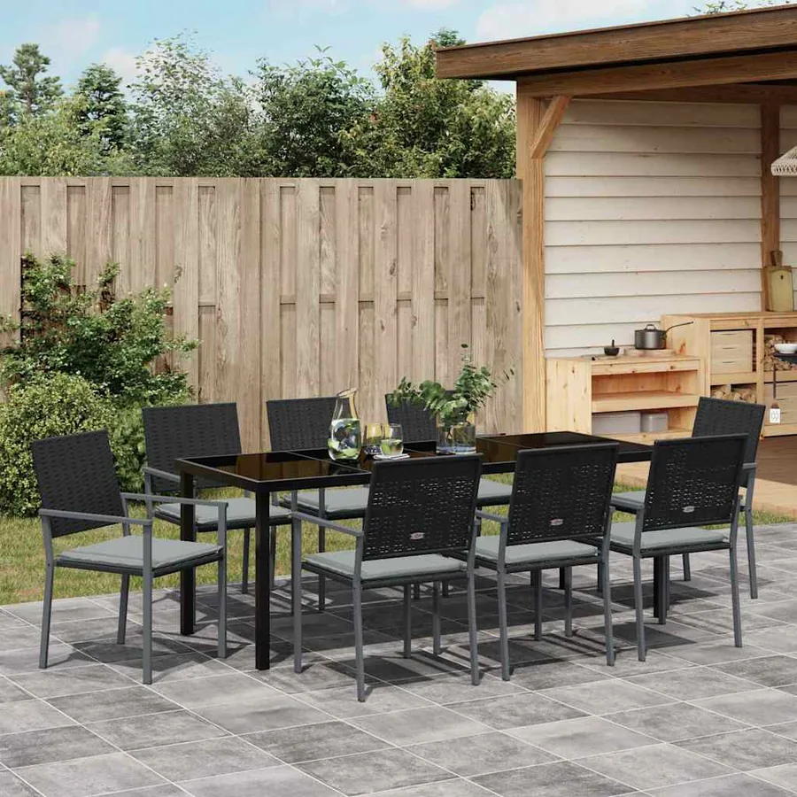 Ensemble de salle à manger pour jardin 9 pcs Noir et Gris Clair - 4
