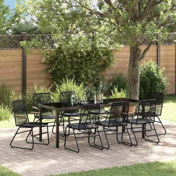 Ensemble de salle à manger pour jardin 9 pcs Noir