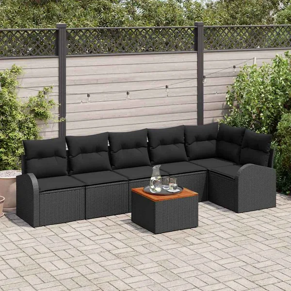 Ensemble de canapé de jardin avec stockage 7 pcs Noir polyrotin