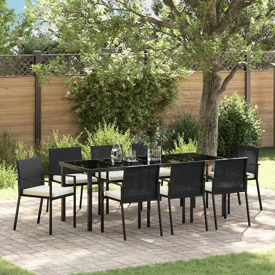 Ensemble de salle à manger pour jardin 9 pcs Noir