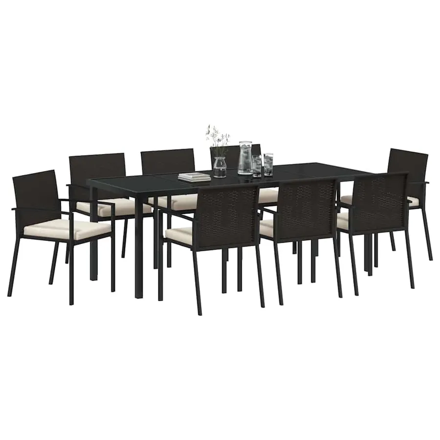Ensemble de salle à manger pour jardin 9 pcs Noir - 3