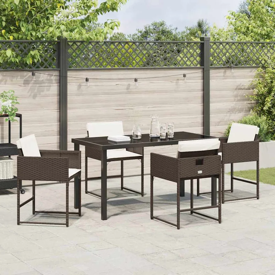 Ensemble de salle à manger pour jardin 5 pcs Marron polyrotin - 4
