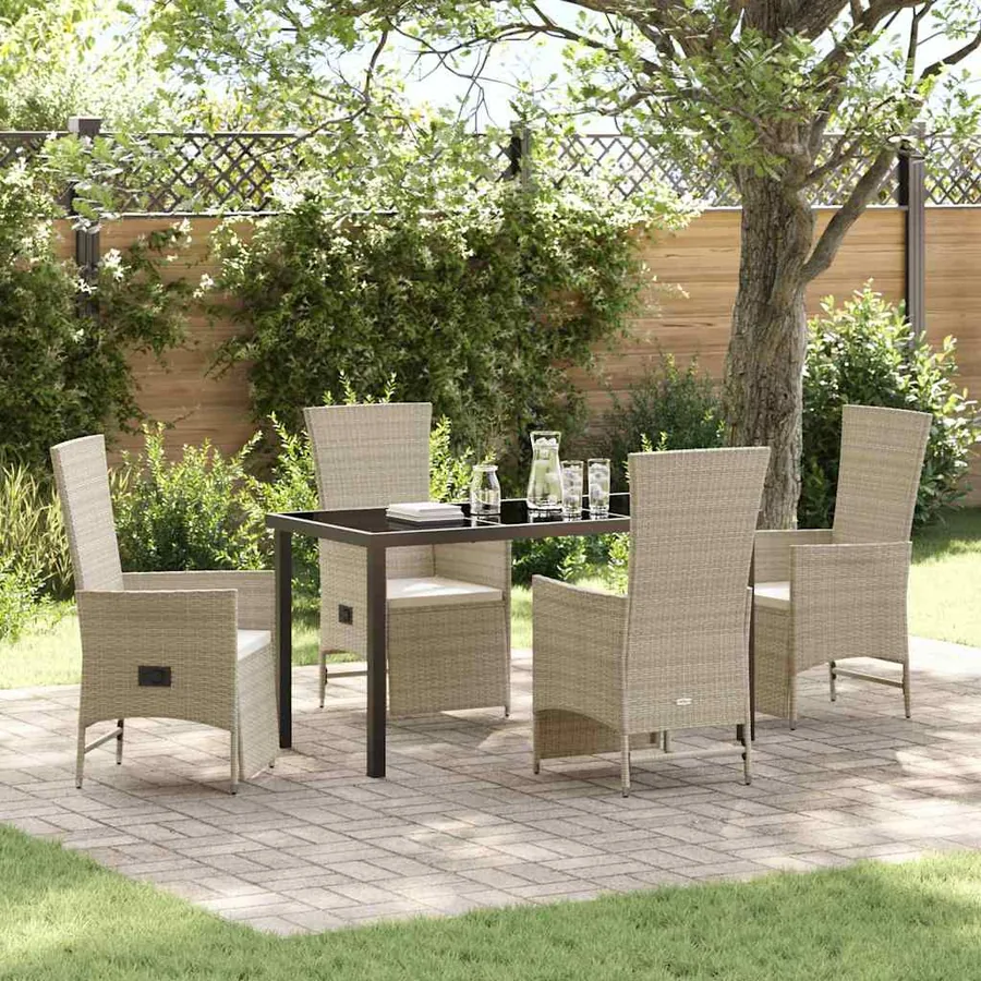 Ensemble de salle à manger pour jardin 5 pcs Beige polyrotin