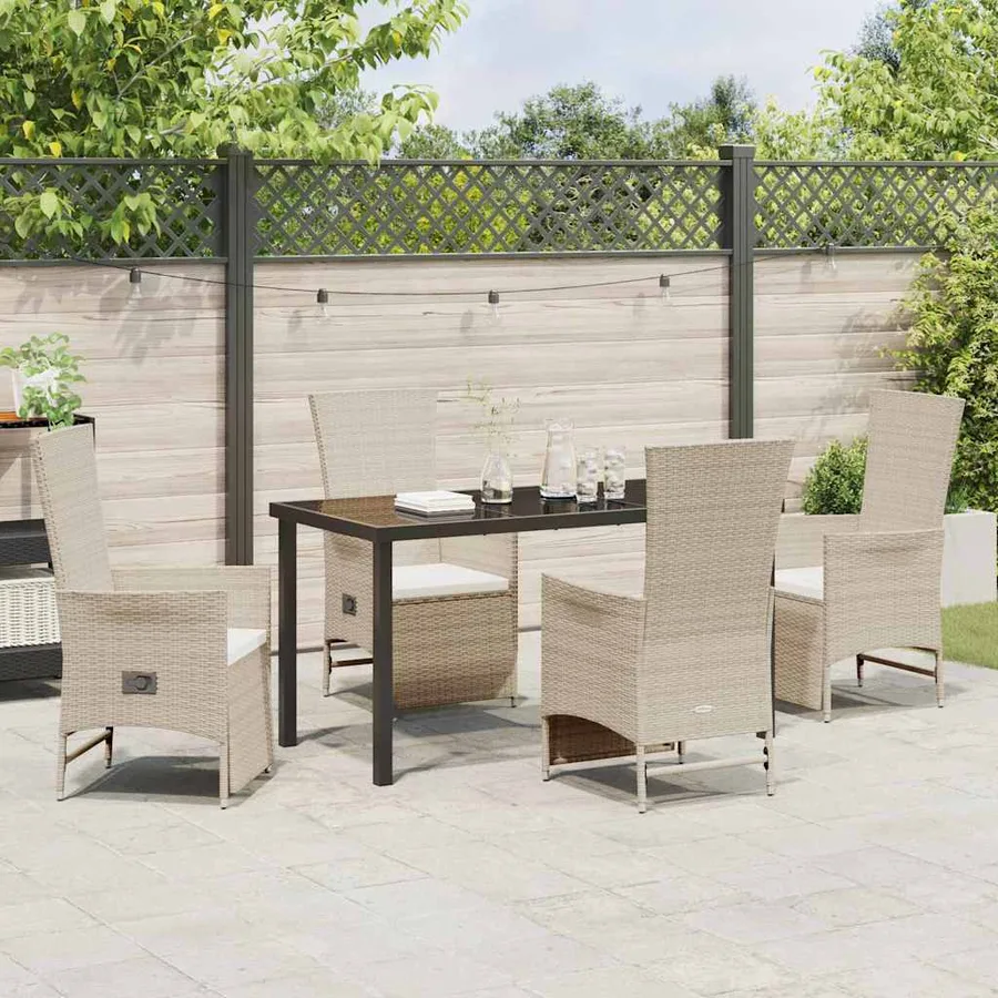 Ensemble de salle à manger pour jardin 5 pcs Beige polyrotin - 4