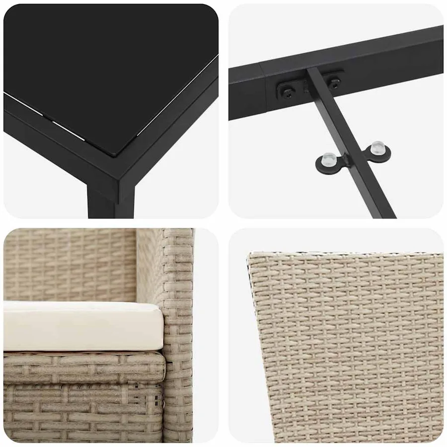 Ensemble de salle à manger pour jardin 5 pcs Beige polyrotin - 9