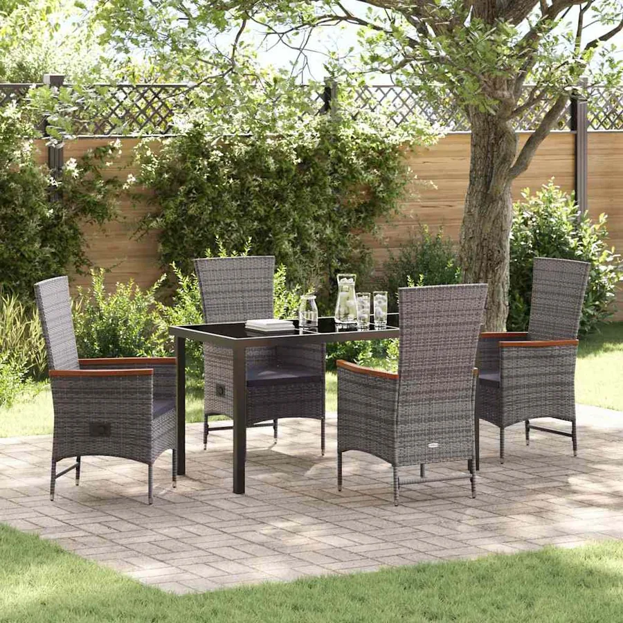 Ensemble de salle à manger pour jardin avec coussin 5 pcs Gris