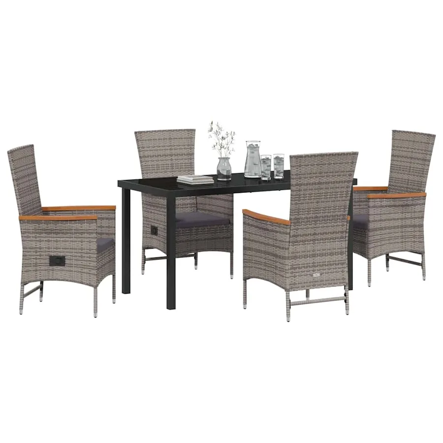Ensemble de salle à manger pour jardin avec coussin 5 pcs Gris - 3