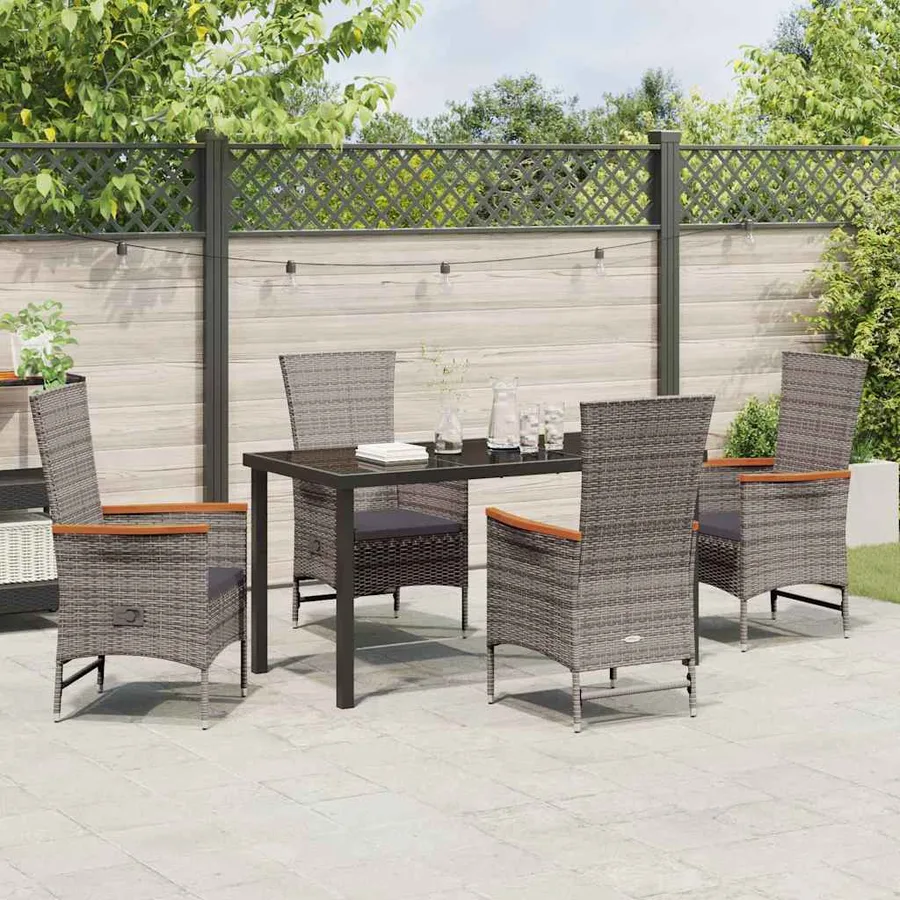 Ensemble de salle à manger pour jardin avec coussin 5 pcs Gris - 4