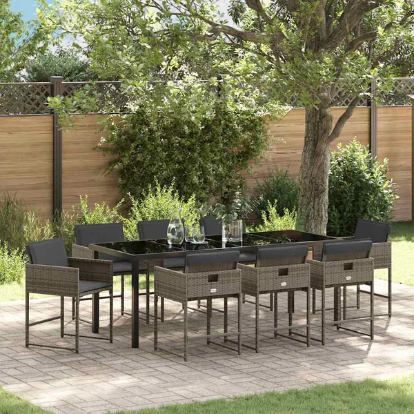 Ensemble de salle à manger pour jardin 9 pcs Gris polyrotin