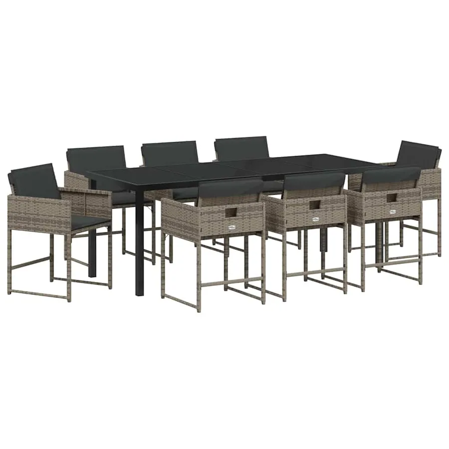 Ensemble de salle à manger pour jardin 9 pcs Gris polyrotin - 2