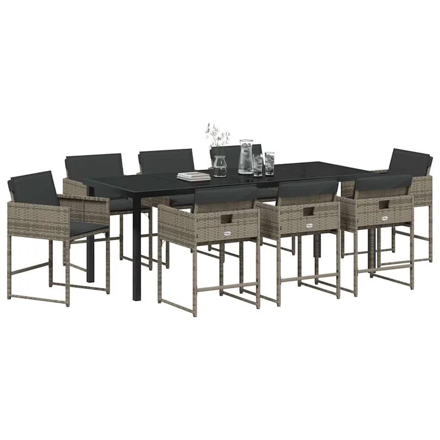 Ensemble de salle à manger pour jardin 9 pcs Gris polyrotin - 3