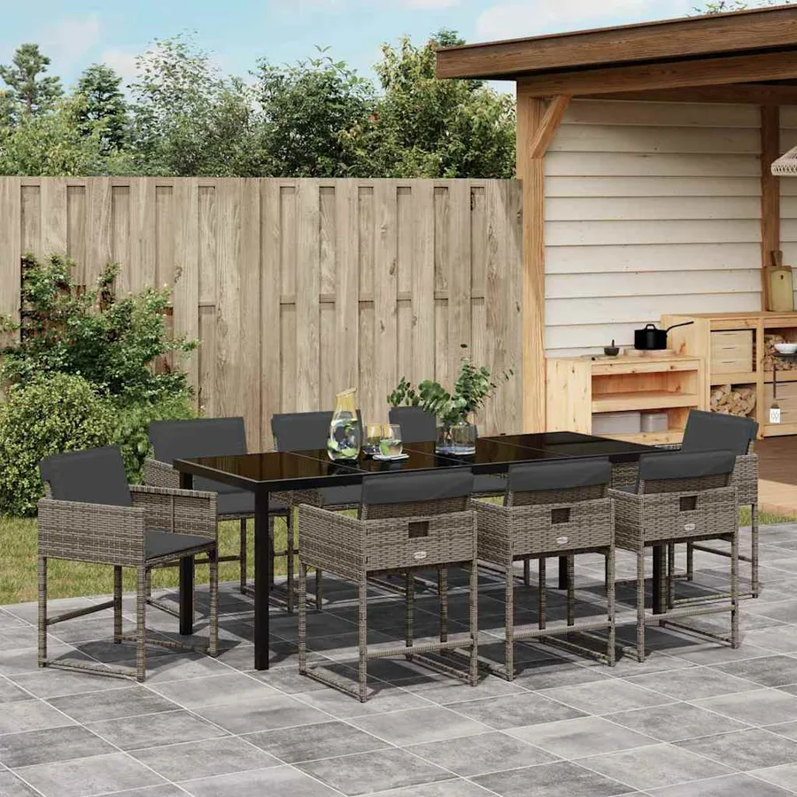 Ensemble de salle à manger pour jardin 9 pcs Gris polyrotin - 4