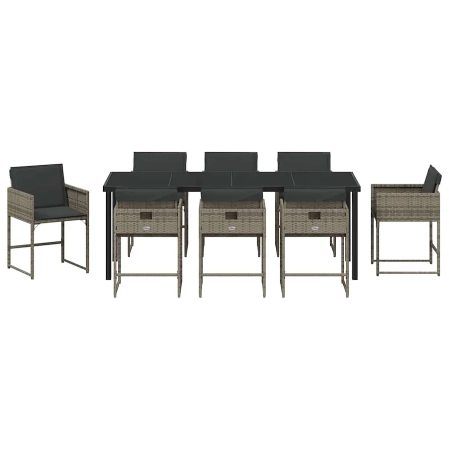 Ensemble de salle à manger pour jardin 9 pcs Gris polyrotin - 7