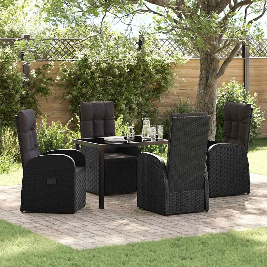 Ensemble de salle à manger pour jardin 5 pcs Noir polyrotin