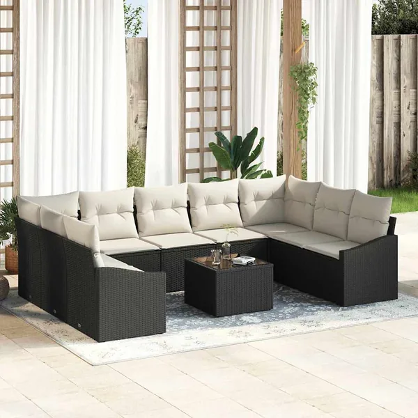 Ensemble de Canapés avec coussin 10 pcs Noir polyrotin